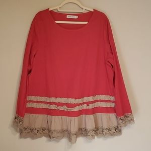 MISSLOOK Red and Tan Long Sleeve Scoop Neck Top, 3x